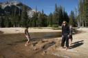 Jensen, Sara and Kent show off their canal at Tenaya Lake