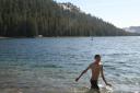 Jensen swimming in Tenaya Lake