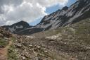 The scree above Lake Navajo (Mt. Wilson in the background?)